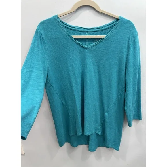 Chicos Ultimate Tee V-Neck 3/4 Sleeve T Shirt Size 2 US Large Turquoise Stretch - Picture 4 of 8